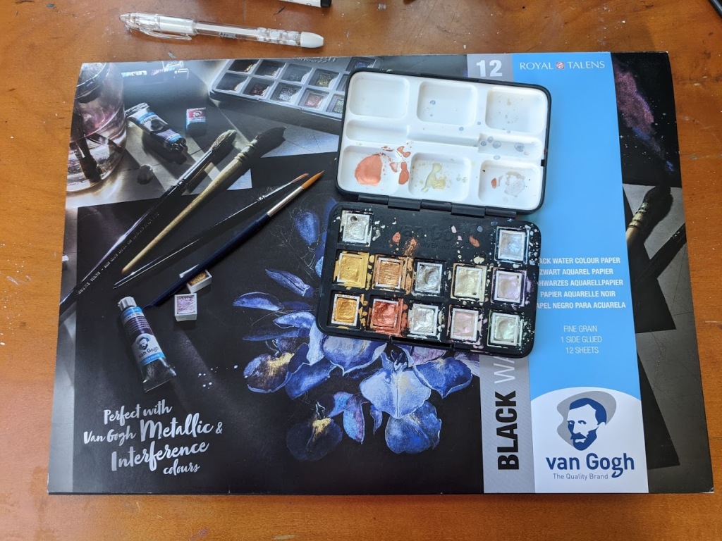 Fun with Black Paper 3: Van Gogh Watercolor Set and Paper – My Art Journey